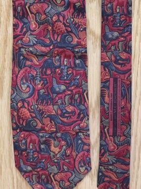 NECKTIE M C ESCHER' S MOSARC II Design Silk TIE RED/BLACK NEW W/TAG (RETIRED)